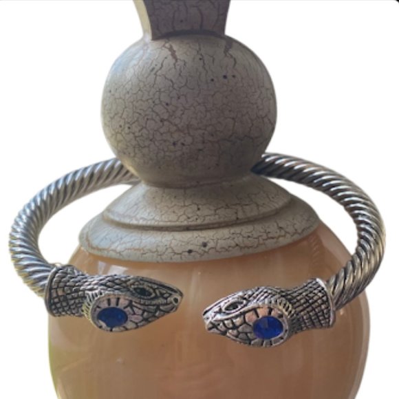 STERLING SILVER SNAKE HEAD BANGLE UNISEX BRACELET - Picture 6 of 6